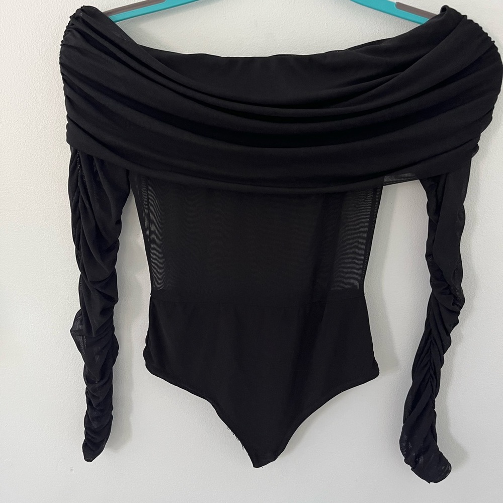 Nasty Gal black mesh off the shoulder bodysuit